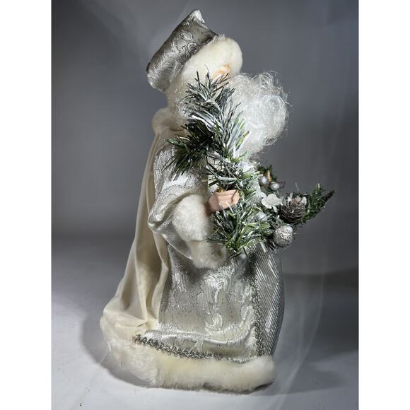 Vintage Father Christmas Tree Topper Santa Porcelain Head Hands Silver Crystal - Picture 8 of 16